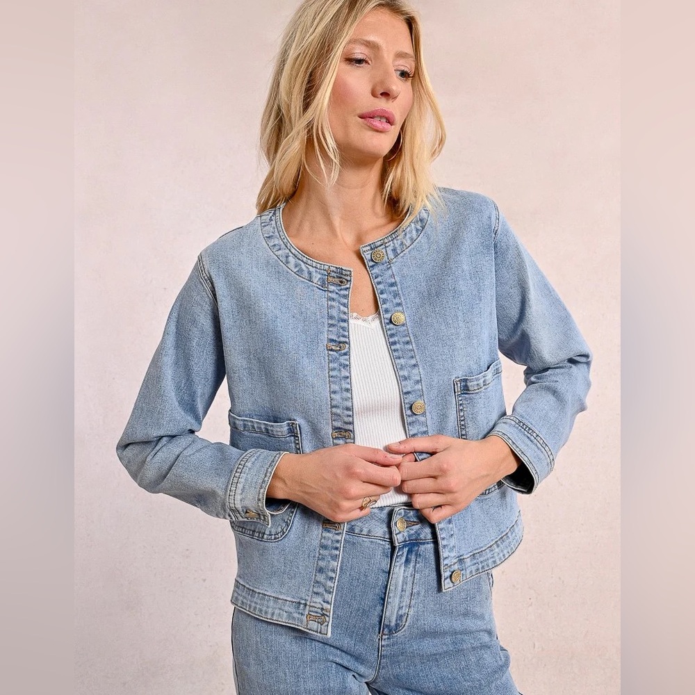GAP NWT❗️Light Blue Collarless Cropped Denim Jacket